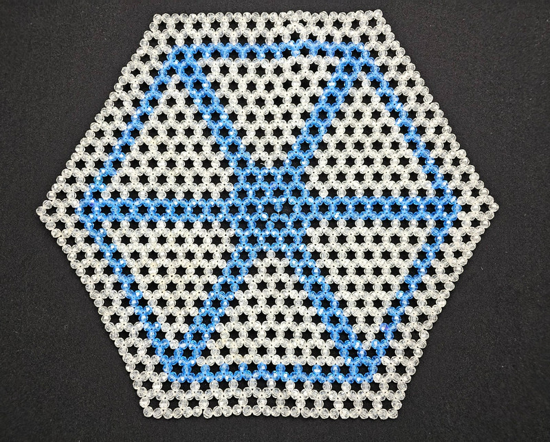 Large Hand Made Plastic Beaded Place Mat Doily Trivet Blue 17" Vintage 1970's