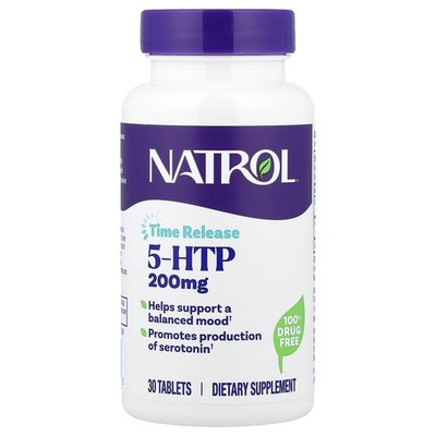 Natrol 5-HTP Time Release Maximum Strength 200 mg 30 Tablets Egg-Free, Fish