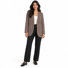H M Collarless Open Front Blazer Taupe Brown Professional Jacket SIZE 6