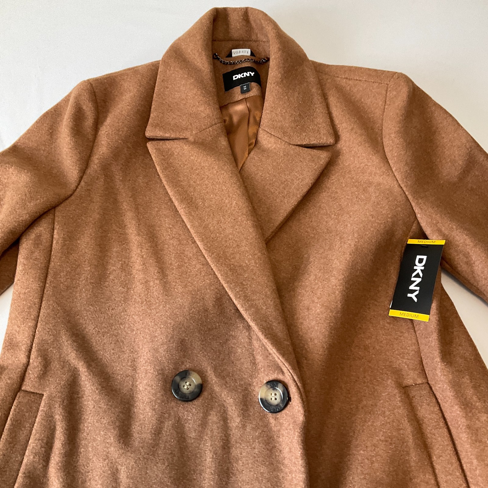 Dkny Trench Coat Womens Size M Brown Double Breasted Pockets Lined