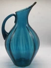 Vintage Blenko Glass Pitcher #991 13.5″ Blue Ribbed Optic Hand Blown Mid Century