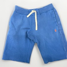 VTG Polo Ralph Lauren Mens Blue Fleece Drawstring Sweat Shorts Pony Logo SZ SM