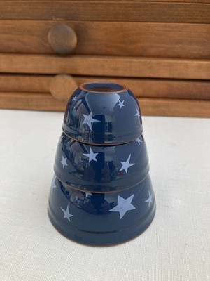 Vintage Boyd s Bearware Pottery Works Mini Nesting Blue Star Bowls Set Of 3 