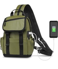 Backpack Convertible Crossbody Bag USB Charge Port Sling Shoulder Dark Green