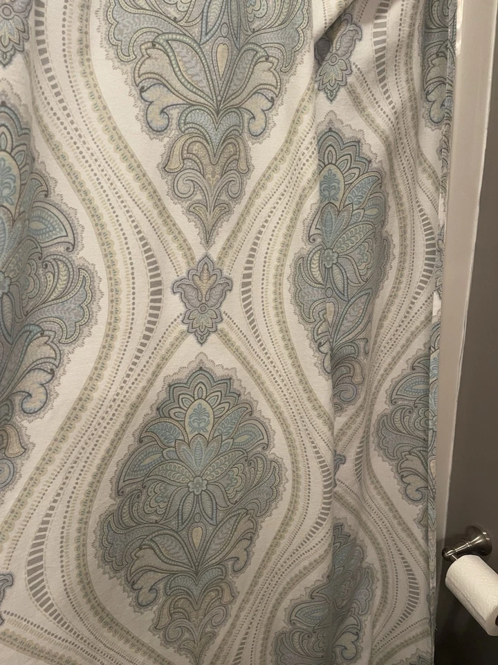 Cortina de ducha Cynthia Rowley azul/gris/taupe tela cachemira 68 x 72 Foto 3 de 4