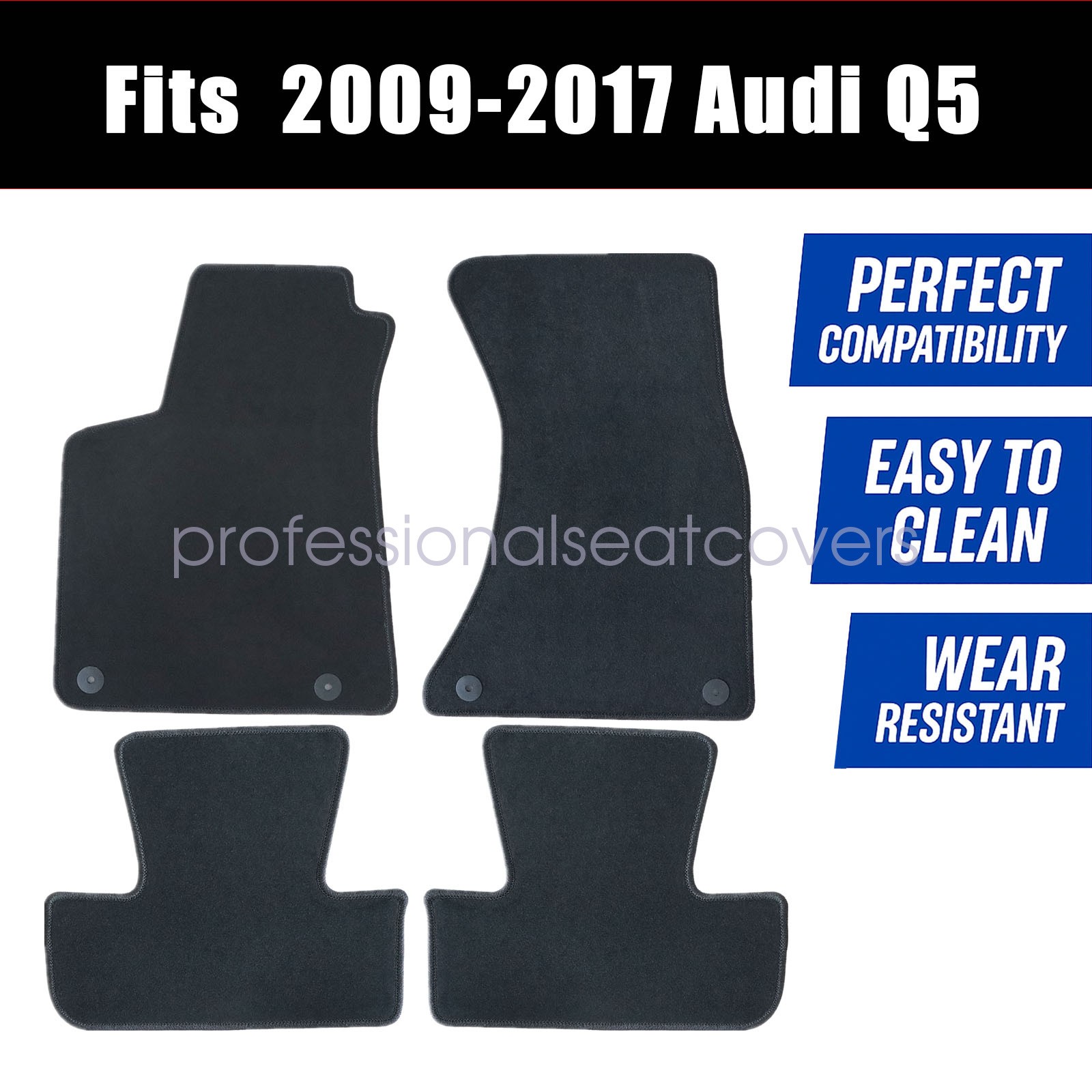 Front & Rear Floor Mats Carpet Waterproof Black Velour For 2009-2017 Audi Q5