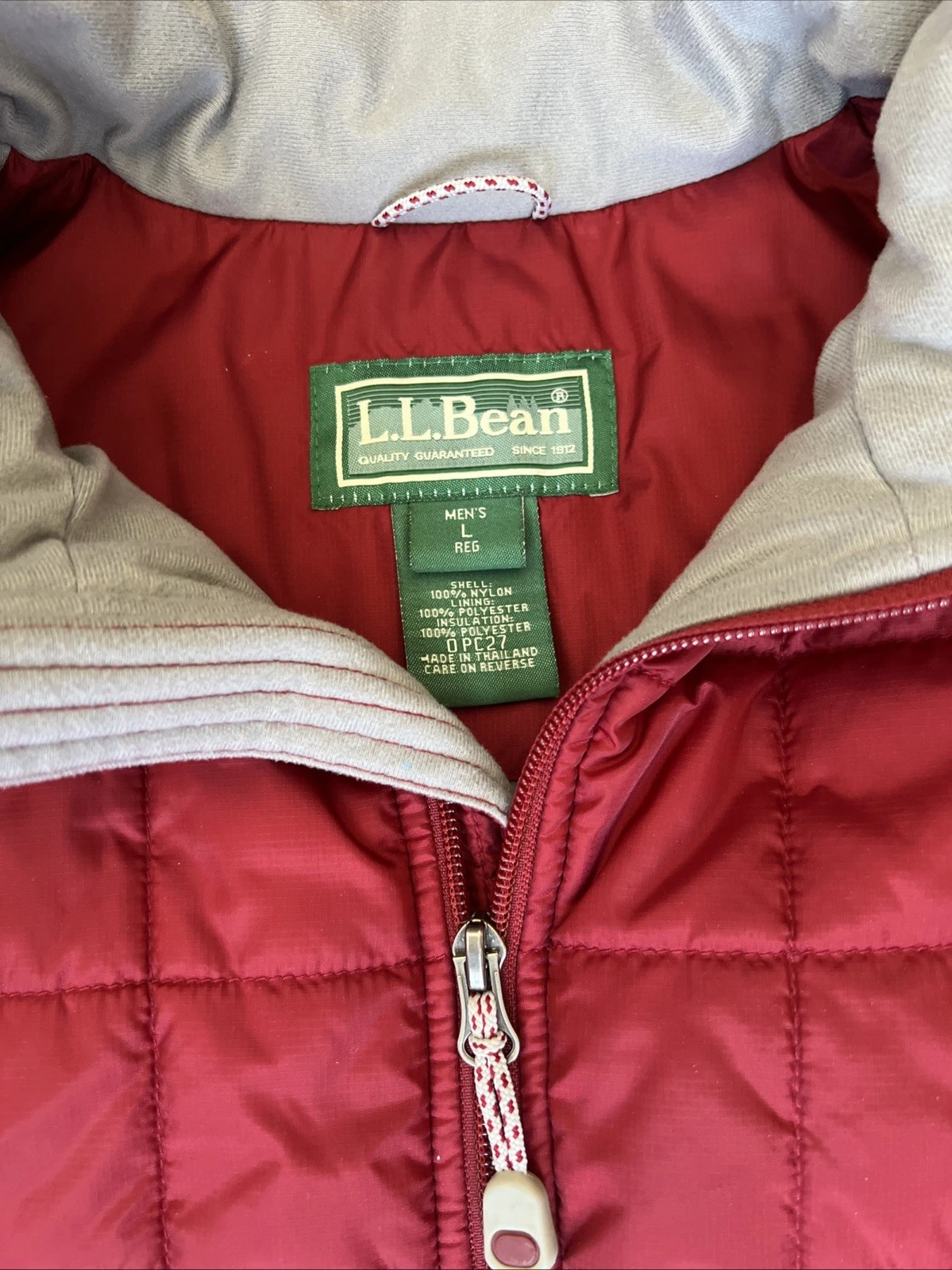 LL Bean Puffer Vest Red Men’s Large Quilted Insulated Outerwear Thermal Warm Zip