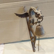 Vtg Cast Iron Florentine Dragon Gothic Doorbell Wall Mounted Sculpture Patina
