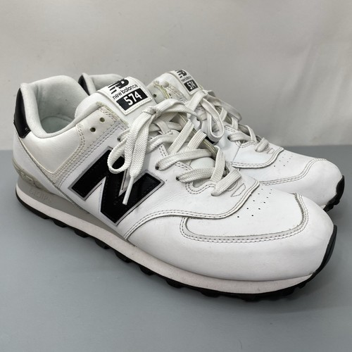 New Balance 574 Sneakers Shoes Athletic Trainers Leather White Black Mens 12