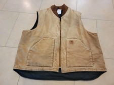 Carhartt Vest 2XL Duck Canvas Quilt Lined Work Brown V02 BRN Faded Distressed