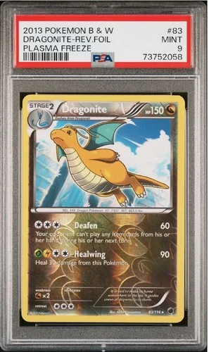 PSA 9 Mint Pokemon 2013 Dragonite #83 Black & White Plasma Freeze Reverse Holo