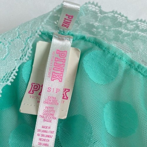 PINK Victoria's Secret Mint Lace Polka Dot Extra Low Rise Cheekster Panty Size S - Picture 3 of 5
