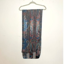Vintage Sheer Paisley Scarf in Blue Teal and Burgundy Pink Boho Retro Luxury