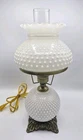 Vintage Electric White Hobnail Milk Glass Hurricane Working Table Lamp