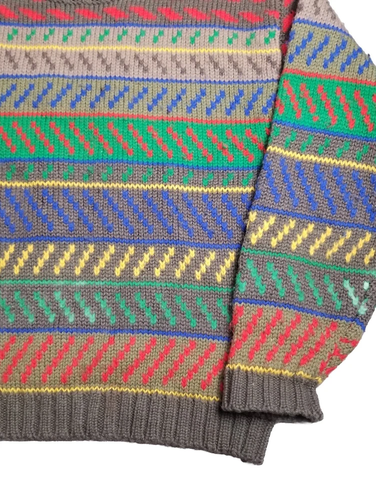 Vtg Esprit Sport Knit Sweater Geometric Colorful Dad 100% Wool 80s Sz M - Image 3 of 4