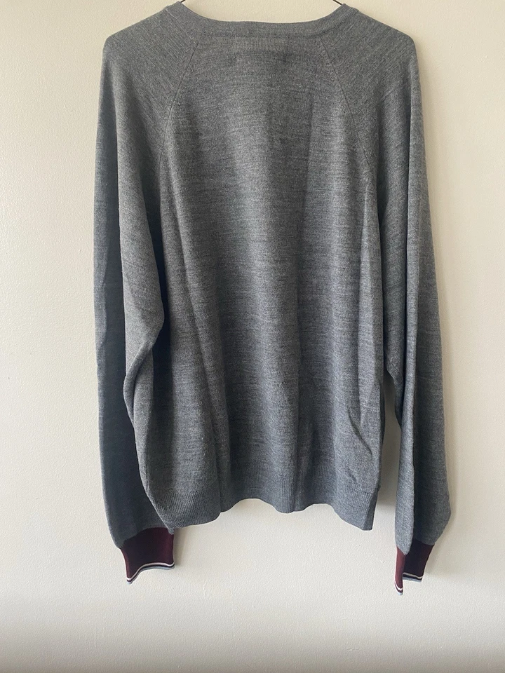 Comme Des Garcons x Fred Perry Men's Cardigan Grey And Burgundy, Indie Trash Mod - Image 3 of 4