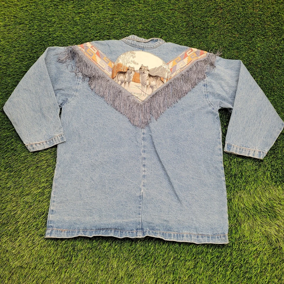 Chaqueta vaquera vintage nativa americana para mujer L/XL 23x29 holgada Foto 2 de 4