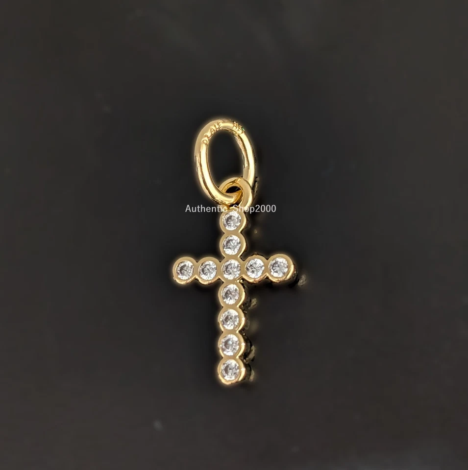 Nuevo Colgante Colgante 100% Auténtico Pandora Oro 14k Circonita cúbica Cruz Cuelga 764063C01 Foto 3 de 4