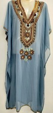 SALE GREY BEADED EMBROIDERY HANDMADE LONG KAFTAN COSTUME ABAYA MAXI DRESS TUNIC