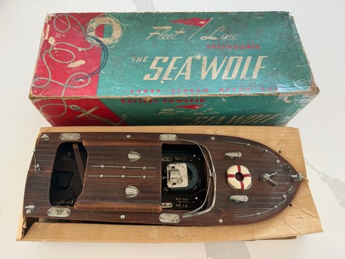 Wood Fleet Line Sea Wolf Boat 16” Attic Find! Untested Sold As Found