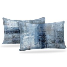Blue and Grey Abstract Art Artwork Pillow Cover, Gallery Modern Decorative Th...