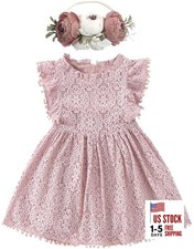 BGFKS Baby Girl Tutu Dress Elegant Lace Pom Pom Flutter 12 Months Dusty Rose