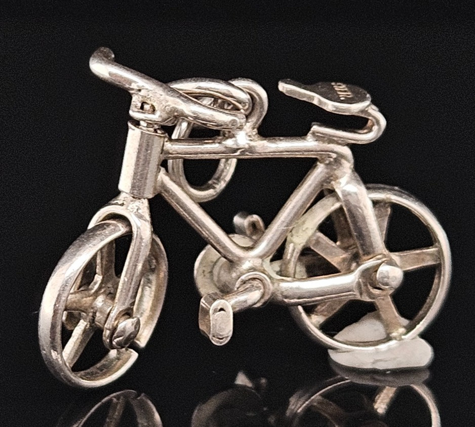 Sterling Silver MECHANICAL BICYCLE MOVES Charm Pendant Bike 3D Vintage