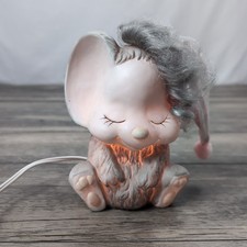Vtg Nursery Lamp Sleeping Mouse Tested Works Ceramic Children's Room Light 6.5"