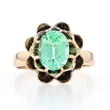 Yellow Gold Lab-Created Sapphire Flower Cocktail Solitaire Ring 10k Oval 2.40ct