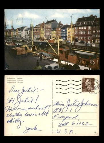 Mayfairstamps Denmark 1969 Kobenhavn to Freeport IL Boats Postcard aax_13441