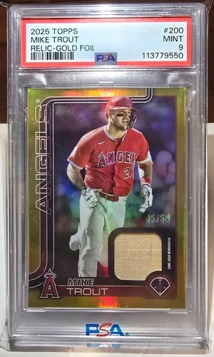 2025 Topps Mike Trout Relic Gold Foil /50 Los Angeles Angels PSA 9 - POP 1