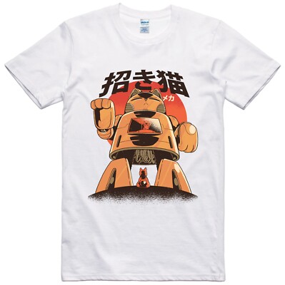 Herren Anime Manga T-Shirt Mech Cat Robot Regular Fit 100% Baumwolle Tee