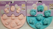 2 Trudeau Silcone Easter Egg Cookie Pan & Bunny Cupcake Molds Chicks DIY