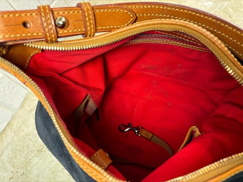 Dooney & Bourke Navy Suede Chestnut Leather Hobo Shoulder Purse/Bag Red Interior - Picture 23 of 24