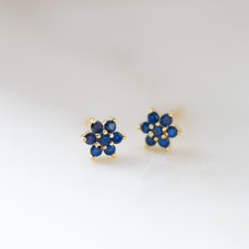 1.19 Ct Round Cut Simulated Sapphire Tiny Stud Earrings 14k Yellow Gold Plated