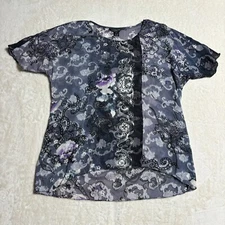 Citron Santa Monica Short Sleeve Blouse Top Size Medium Floral Paisley Sheer