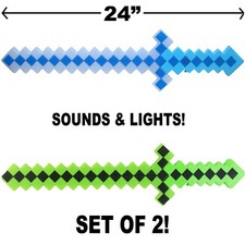 MineCraft Pixel Sword Toy, Classic, LED Flashing Lights and FX Sounds, Lot of 2