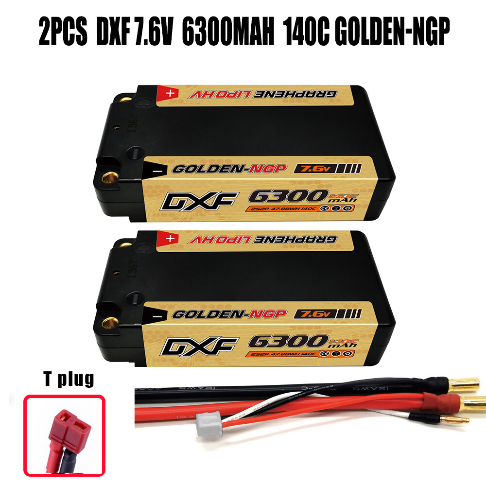 2x DXF 6300mAh 2S 7.6V 130C HardCase HV Shorty 1/8 Buggy GOLD NGP