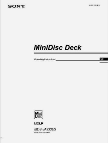Sony MDS-JA333ES Minidisc Player Recorder Instrukcja obsługi - INSTRUKCJA OBSŁUGI  - Zdjęcie 1 z 1