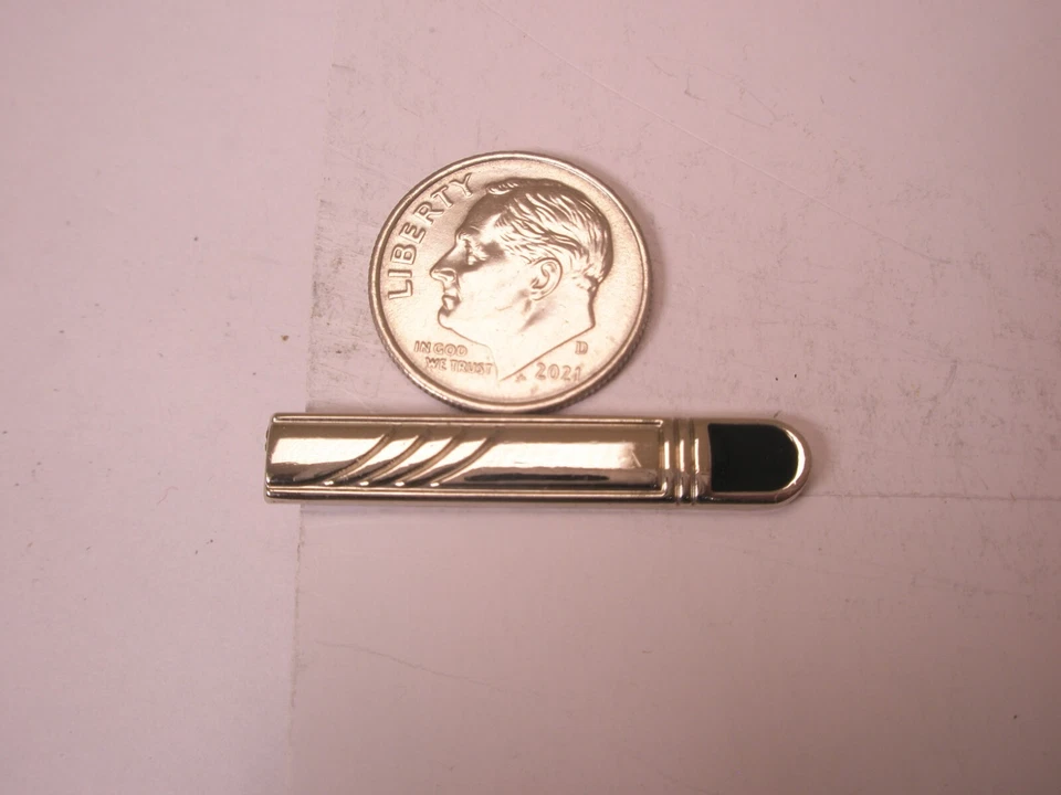 1-1/4" Thin Design Black & Silver Tone Vintage SMALL Tie Bar Clip simple - Image 2 of 4