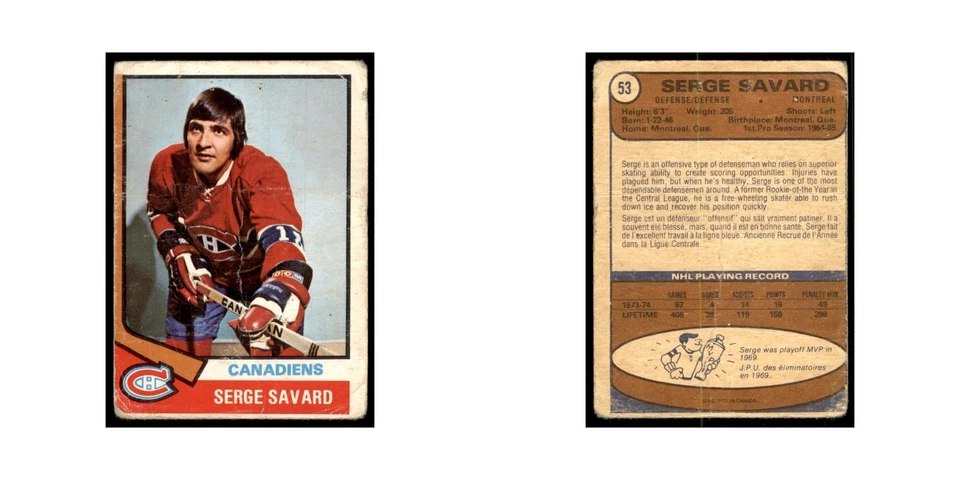 1974 O-Pee-Chee Serge Savard (Damaged) Montreal Canadiens #53 - Image 3 of 3