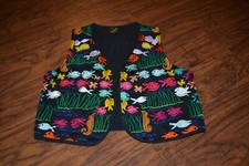 J13- Casa Maya Tipicos Embroidered Fish 100% Cotton Vest Size Medium Guatemala