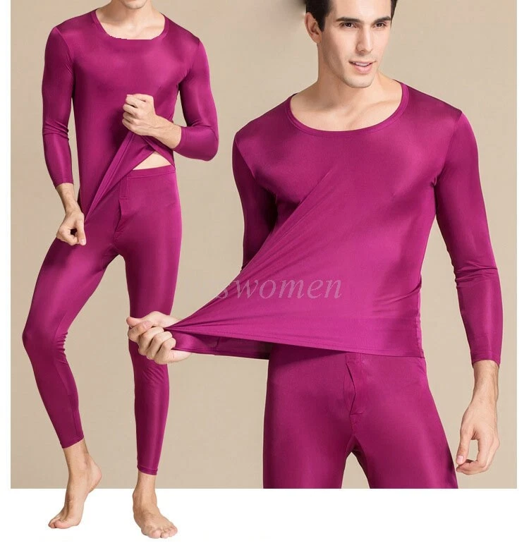 Men Knit Silk Long Johns 2pc Thermal Underwear Set Long Underwear Sleep  Pajamas