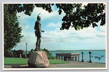 Statue Indian Chief Massasoit Plymouth Rock & Harbor Massachusetts Postcard