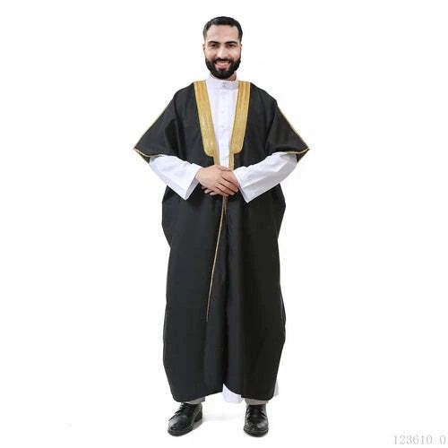 OFF WHITE Uomo Abaya (Bisht) Abito Arabo Mantello Tradizione Uomo Arabo Islamica