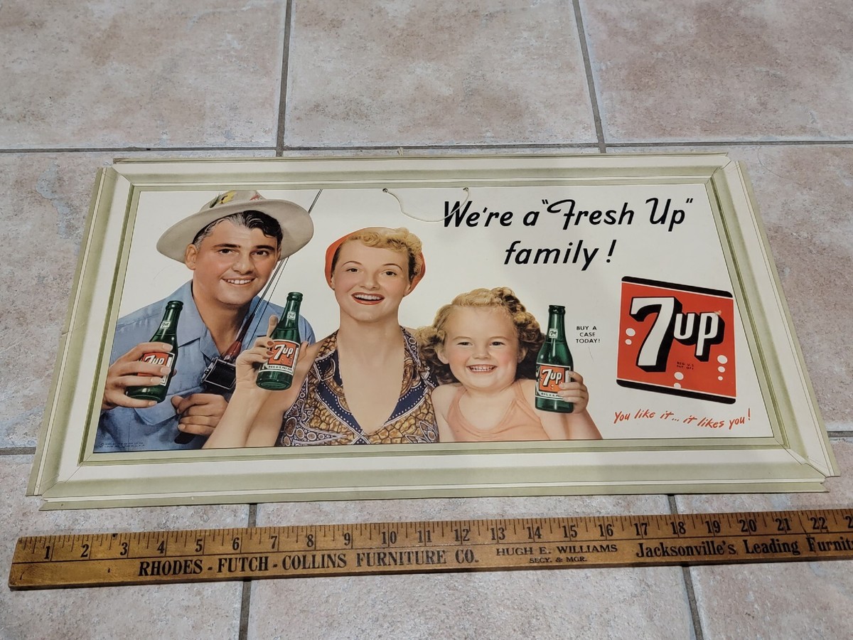 NOS ? 1950 Vintage 7up Litho Sign Coke Pepsi Cardboard Seven Up 7