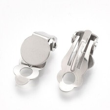 10 pcs. 304 Stainless Steel Earring Clip-Ons Hinged - Silver Tone - Blanks - 8mm