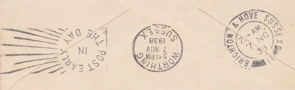 Australia 1938 1/2d Roo Block 4 ALEX KUFNER FDC SUSSEX GB Strike Slogan Reverse - Image 4 of 4