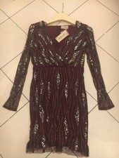 Bellissimo vestito ideale per feste o cerimonie, taglia M, colore bordeaux