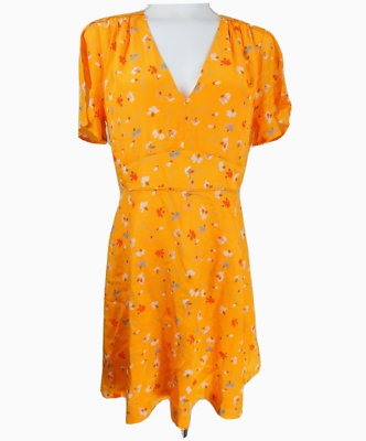 madewell yellow silk dress Madewell 'Beladonna' Yellow Floral Print Silk Dress Size 00